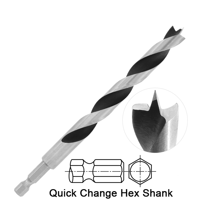 Impact 1/4 Hex Shank Edge Ground Wood Brad Point Drill Bit for Wood Precision Drilling