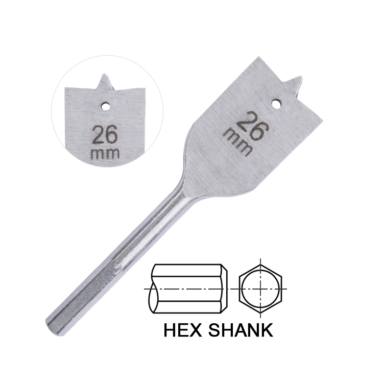 Hex Shank Short Length Stubby Flat Wood Spade Drill Bit for Confined Space Drilling
