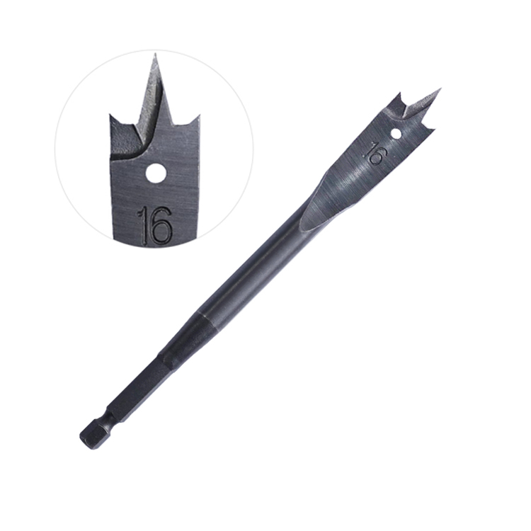 Impact 1/4 Hex Shank Tri-Point Heavy Duty Flat Wood Spade Drill Bit with Cutting Groove for Wood Dril