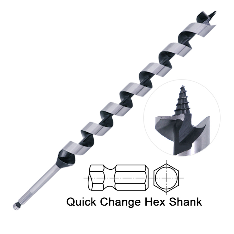 Impact Hex Shank Single Flute Long Wood Auger Drill Bit for Wood Drilling