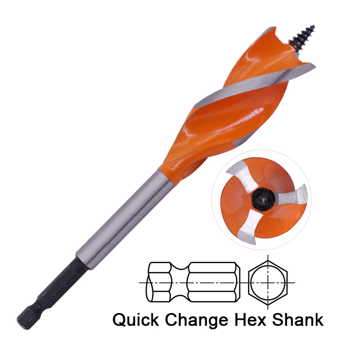 Impact Hex Shank Tri-Flute Three Spurs Wood Auger Drill Bit