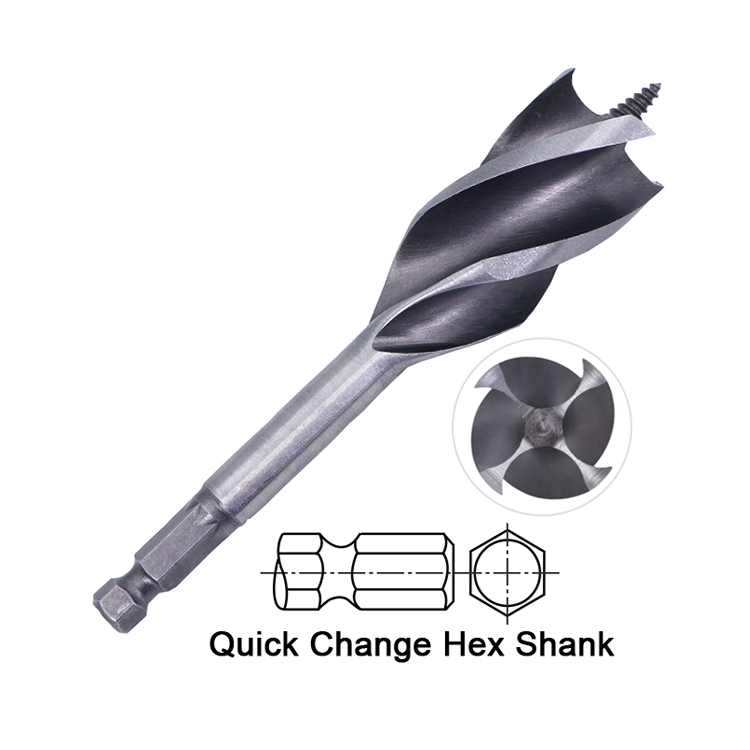 Impact Hex Shank Four Flutes Quad Cutter Wood Auger Drill Bit