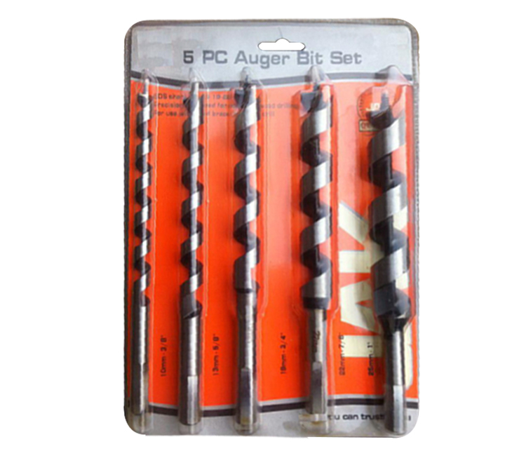 5Pcs 230mm Hex Shank Wood Auger Drill Bit Set with Double Blister