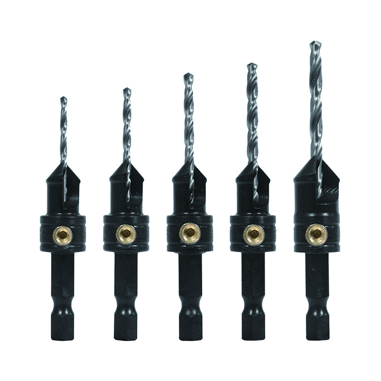 5PCS Hex Shank Single Flute HSS Wood Countersink Drill Bit Set