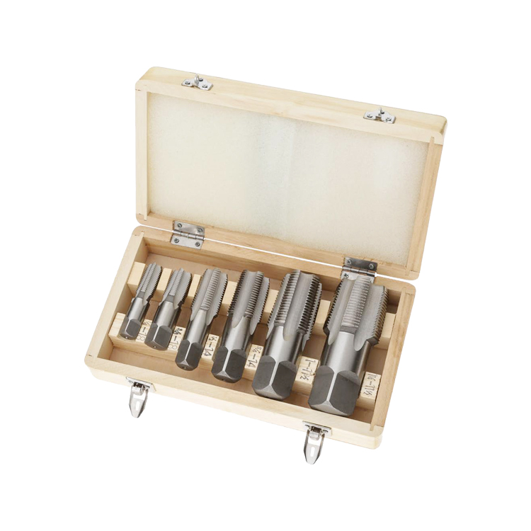 6Pcs NPT Pipe Tap Set for Steel Pipe Tapping in Wooden Box