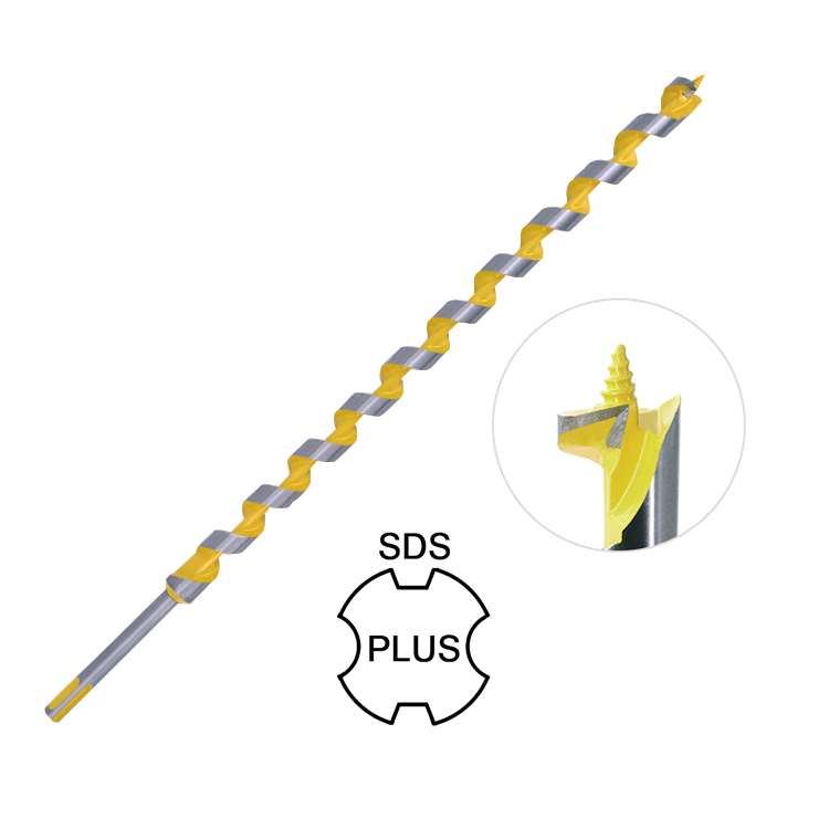 SDS Plus Shank Single Flute Wood Auger Drill Bit with Stem and Yellow Color Painting for Wood Drillin