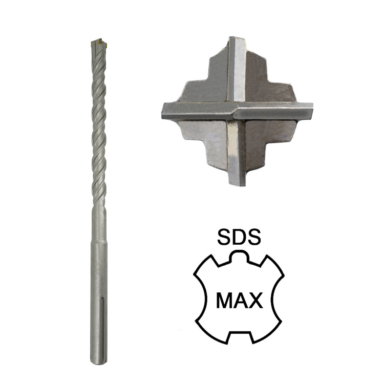 Carbide Cross Tip 4 Cutters S4 Flute Concrete SDS Max Hammer Drill Bit