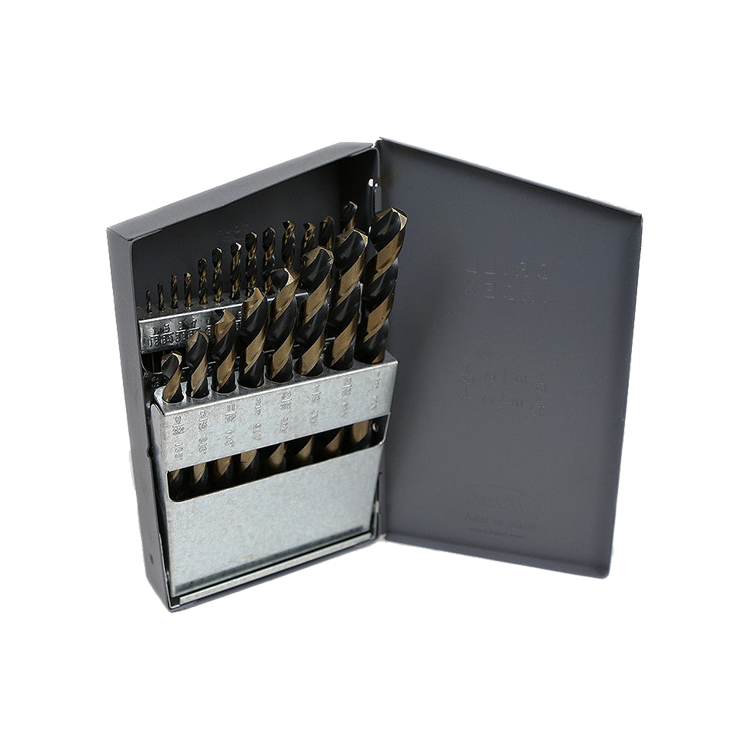 21Pcs Inch Black and Gold Fully Ground HSS Twist Drill Bit Set