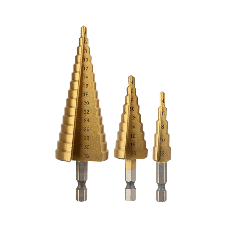 3Pcs Straight Flute Titanium HSS Step Cone Drill Bit Set 