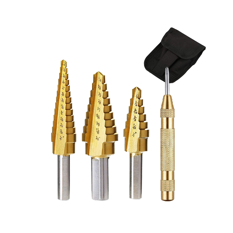 3Pcs Inch Three Flats Shank Titanium HSS Step Drill Bit Set