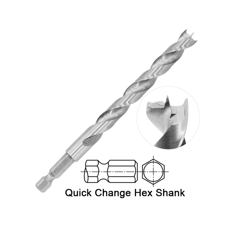 Impact Hex Shank Fast Spiral Crown Head HSS Wood Brad Point Drill Bit