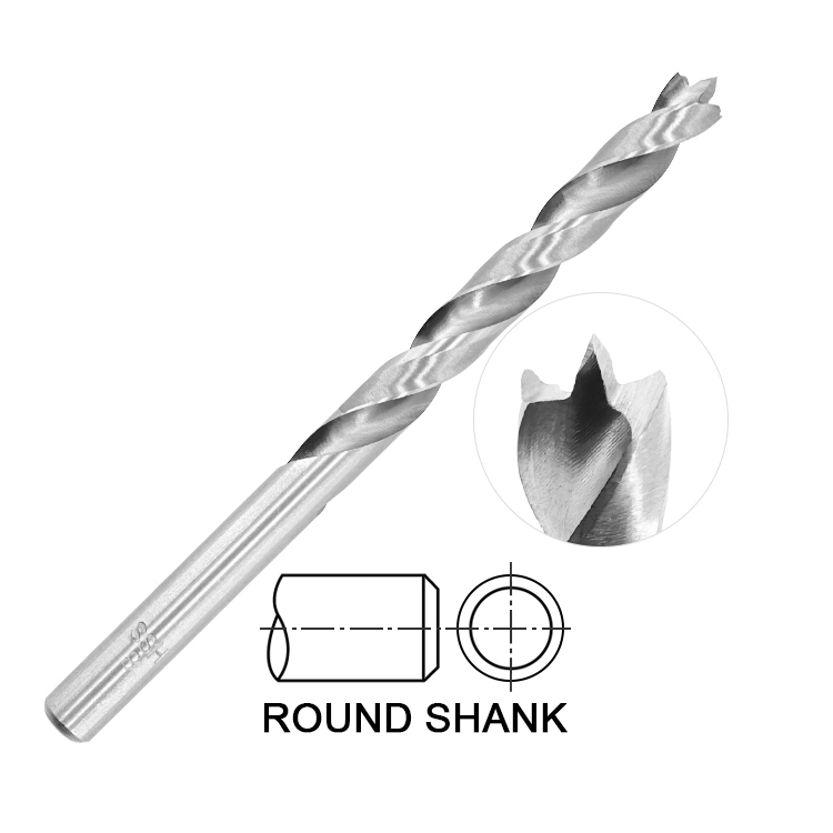 HSS Fully Ground Crown Head Twin Land Double Margin Wood Brad Point Drill Bit