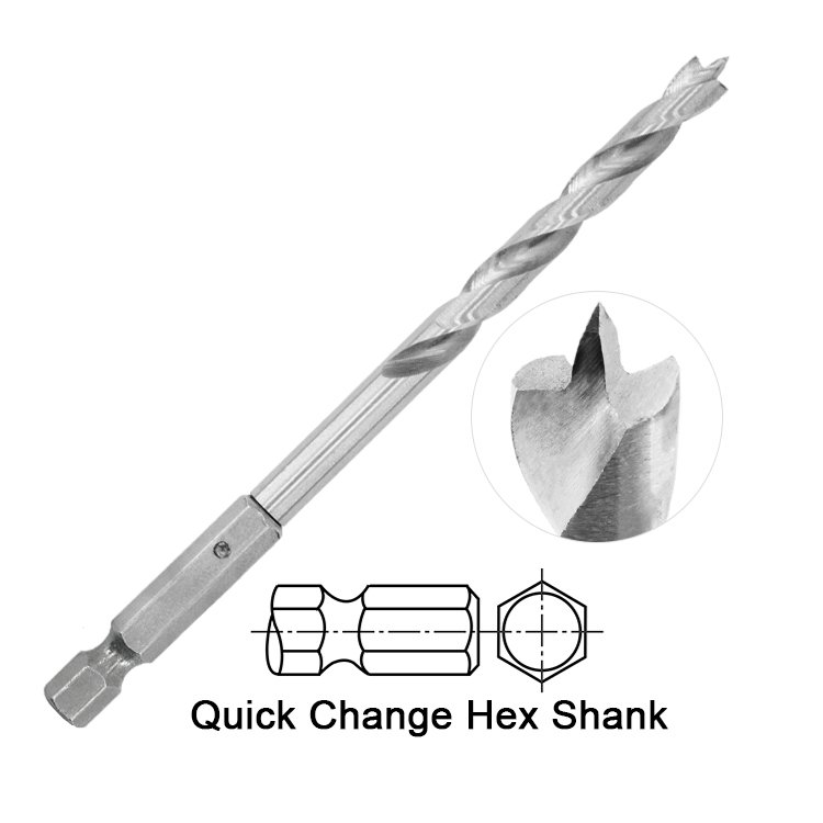 Impact 1/4 Hex Shank Fully Ground HSS Wood Brad Point Drill Bit for Wood Precision Drilling