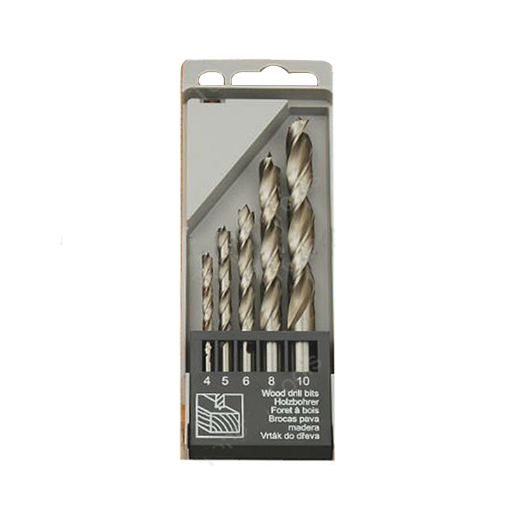 5Pcs HSS Fully Ground Wood Brad Point Drill Bit Set in Plastic Case