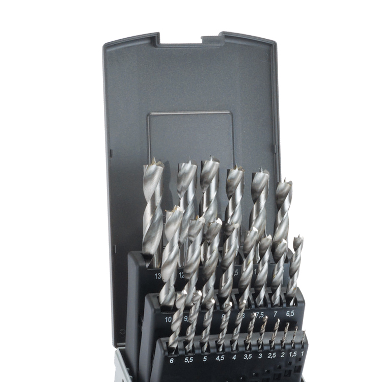 25Pcs HSS Fully Ground Wood Brad Point Drill Bit Set