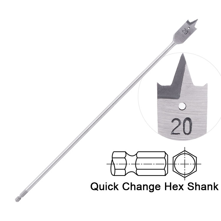 Extra Long Tri-Point Flat Wood Spade Drill Bit with Cutting Groove for Wood Drilling