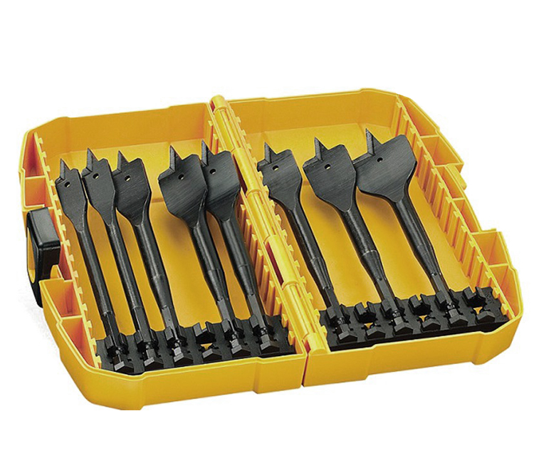 8Pcs Hex Shank Heavy Duty Flat Wood Spade Drill Bit Kit in Case