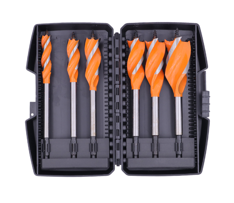 6Pcs 165mm Tri Flute Wood Auger Drill Bit Kit in Plastic Box