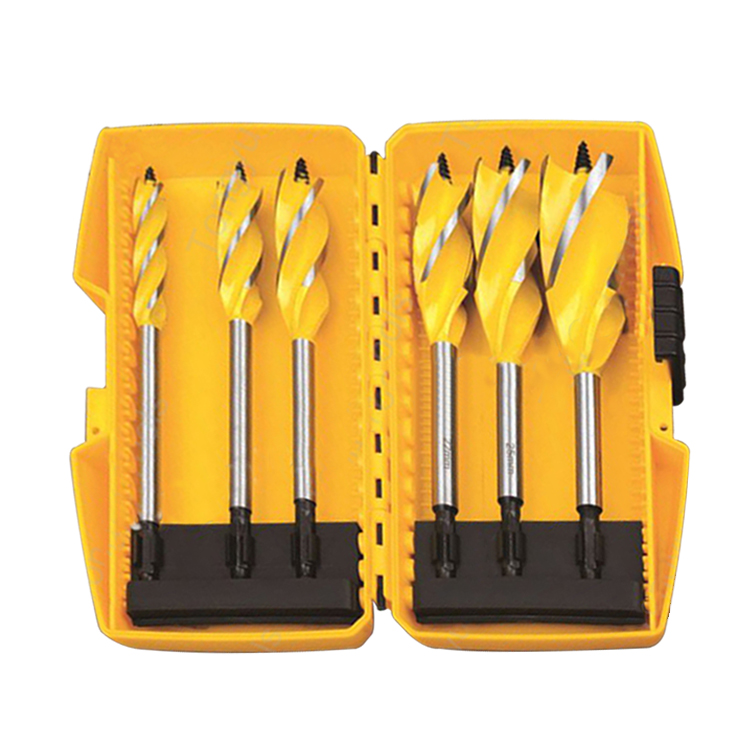 6Pcs 165mm Four Flutes Wood Quad Auger Drill Bit Set with Plastic Box