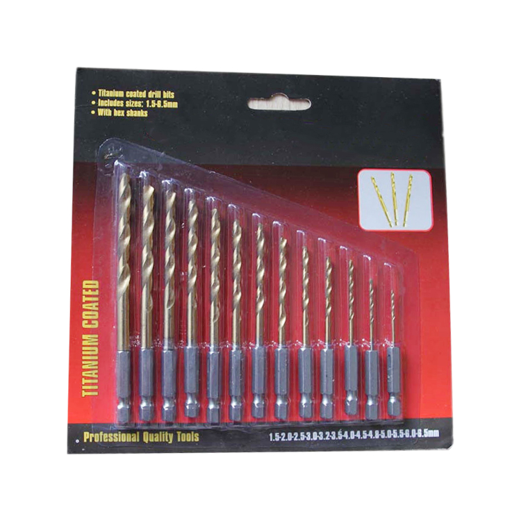 13Pcs Metric DIN338 Polished Titanium Impact Hex Shank HSS Drill Bit Set in Double Blister