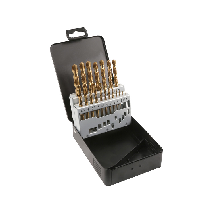 19PCS Metric DIN338 Fully Ground Titanium HSS Drill Bit Set in Metal Box