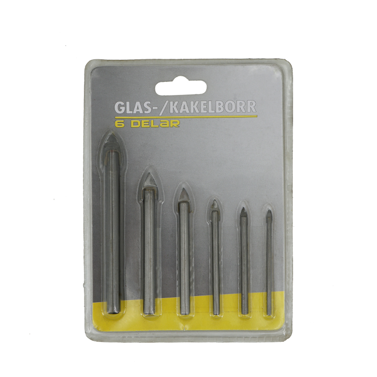 6 Pcs Round Shank Single Carbide Tip Glass and Tile Drill Bit Set