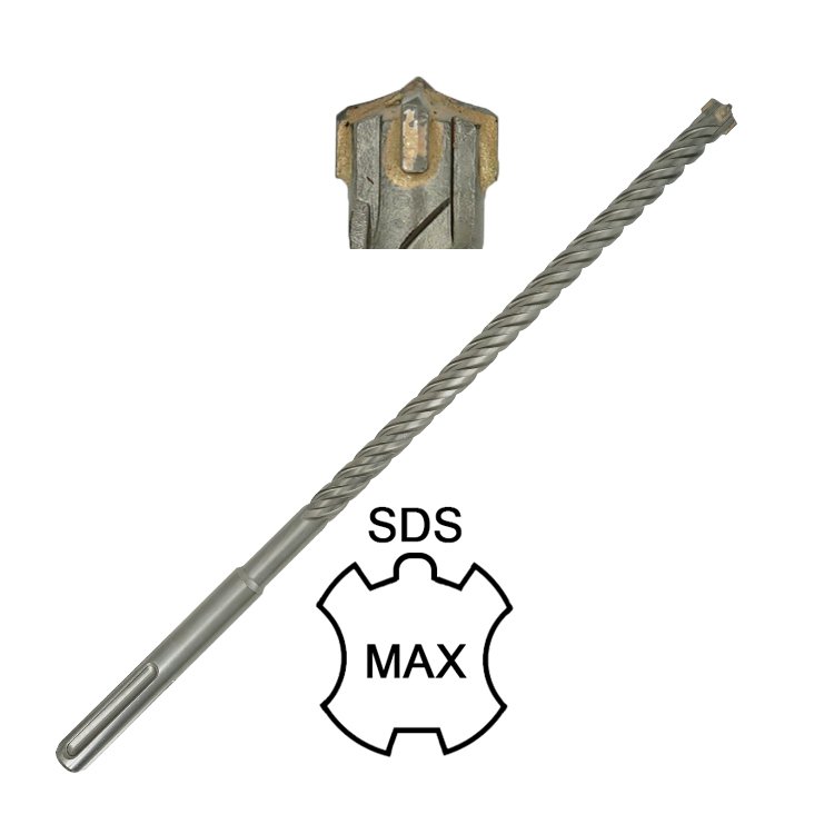 Carbide Cross Tip 4 Cutters 4 Flutes SDS Max Hammer Drill Bit for Granite and Concrete Drilling