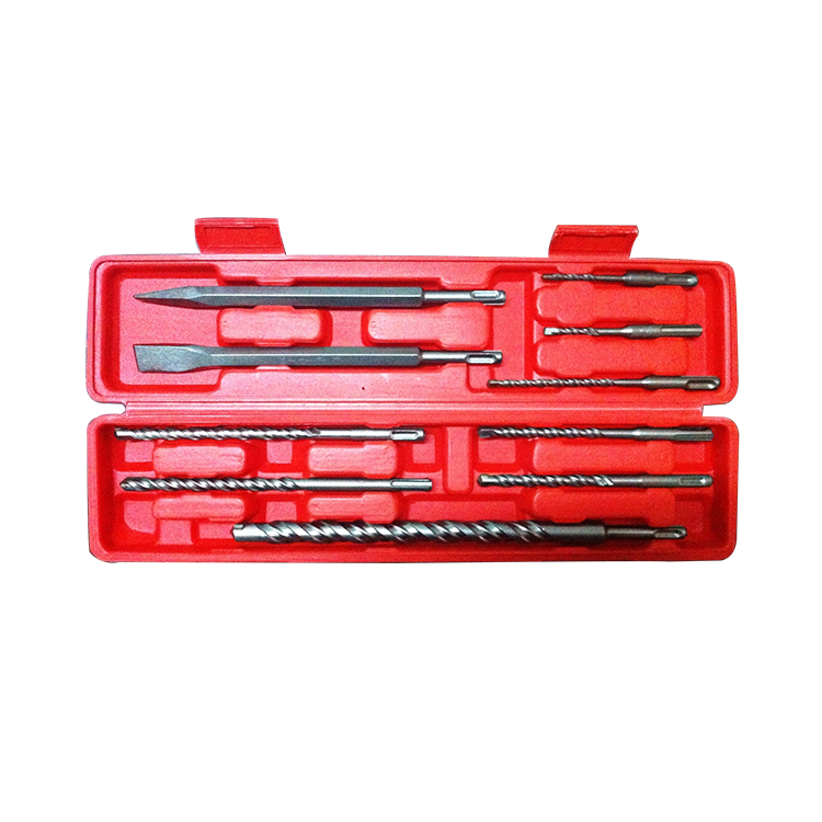 10Pcs SDS Plus Hammer Drill Bit and Chisel Set in Plastic Box