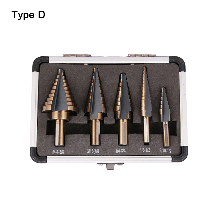 Mosunx Tools Titanium Coated Step Drill Bit Set 5 Pcs 10 Multi Size Hss Drill Bit Set with Aluminum Case for Wood & Metal,Large & Small Holes Multicolor 
